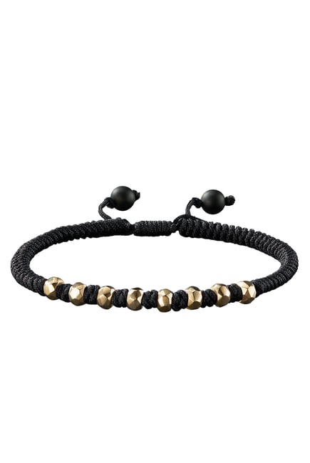 Fortune Woven Black Nylon Bracelet, 18k Yellow Gold & Black Onyx Beads